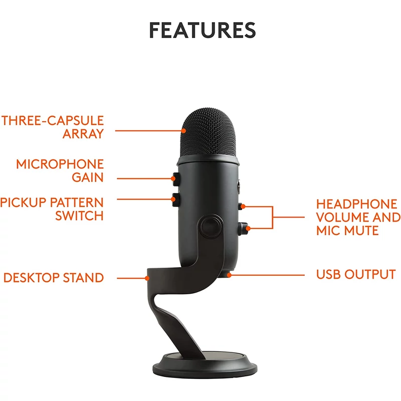 Blue Yeti USB mikrofon - Fekete (988-000229)